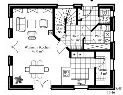 Erdgeschoss mit offener Küche und Vorratsraum